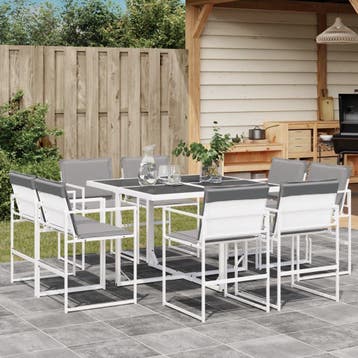 vidaXL 9-delige Tuinset met kussens textileen wit, Verzenden, Nieuw, Tuinset