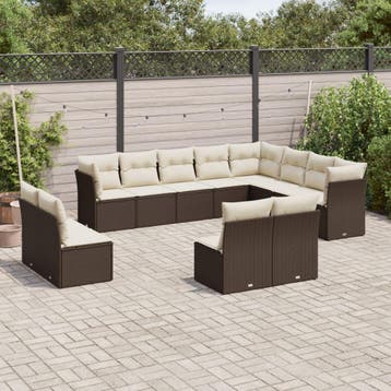 vidaXL 12-delige Loungeset met kussens poly rattan bruin, Verzenden, Nieuw, Loungeset