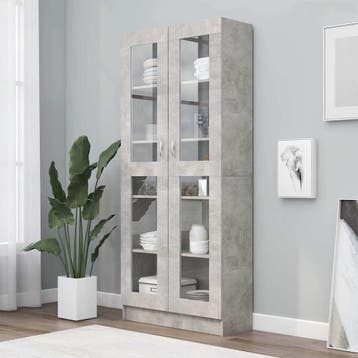 vidaXL Vitrinekast 82,5x30,5x185 cm bewerkt hout betongrijs, Huis en Inrichting, Verzenden, Nieuw