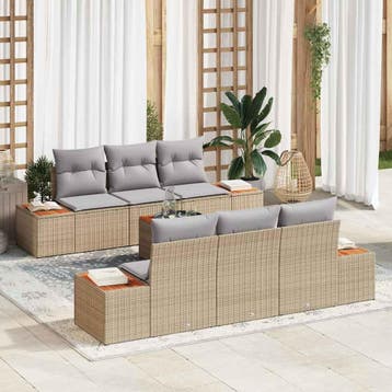vidaXL Tuinbank Set 7 st Beige Poly rattan, Tuin en Terras, Tuinsets en Loungesets, Verzenden, Nieuw