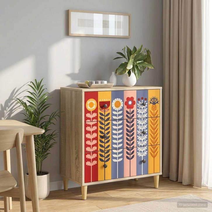 vidaXL Ladekast ESSEN Zonnebloemprint 66 x 36,5 x 75 cm, Huis en Inrichting, Kasten | Overige, Nieuw, Verzenden