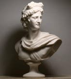 marmo bianco - Beeld, busto dio greco romano Apollo - 32 cm
