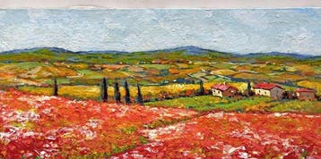 Gino Masini (1949) - Flowery panorama - Tuscany landscape, Antiek en Kunst