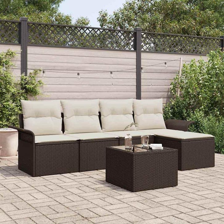 vidaXL Buitensofa met kussen 6 pcs Bruin poly rattan, Tuin en Terras, Tuinsets en Loungesets, Nieuw, Verzenden