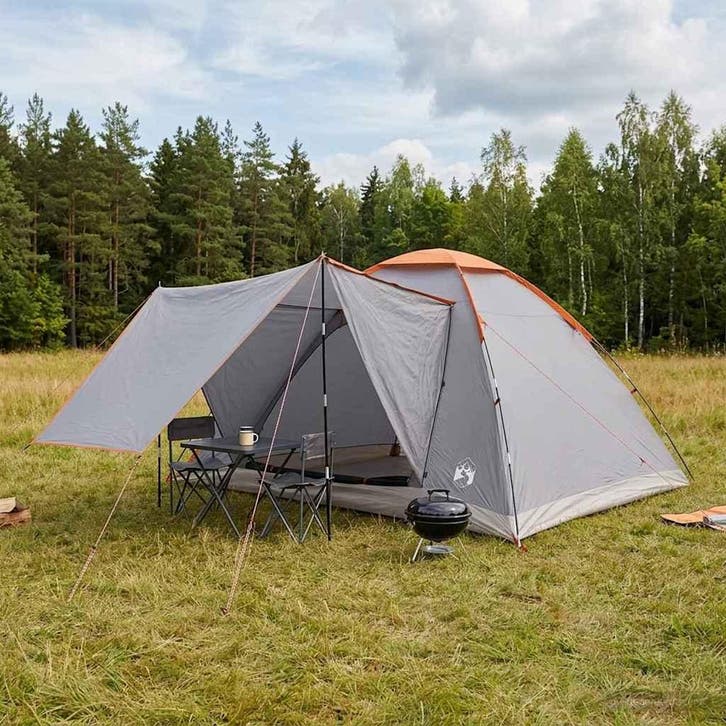 vidaXL Kamperen tent 6-persoons Grijs en Oranje Polyester en, Caravans en Kamperen, Tenten, Nieuw, Verzenden