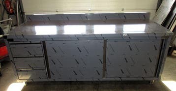 Werktafel met 2 schuifdeuren en 3 laden, B200 x D70 x H83cm