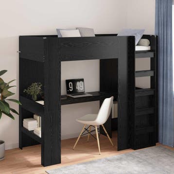 vidaXL Stapelbedframe met Bureau Zwart Eiken 90 x 200 cm, Verzenden, Nieuw