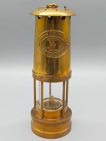 Olielamp - Klassieke E. Thomas & Williams messing-mijnlamp -