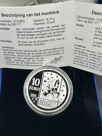 België. 10 Euro 2016 Relativiteitstheorie Proof (Zonder, Postzegels en Munten