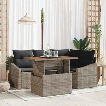 vidaXL Tuinbank Set 5 st Grijs Poly rattan, Tuin en Terras, Verzenden, Nieuw