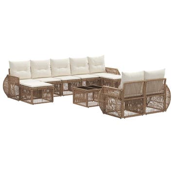 vidaXL Tuinbank Set 10 pcs Beige en Crème Wit poly rattan, Verzenden, Nieuw