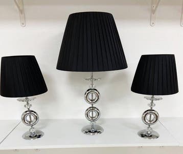 Lampe de table (3) - Chrome, Verre, Textile, Métal - Tris de, Nieuw