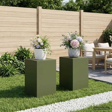 vidaXL Plantenstand 2 pcs Olijfgroen 40 x 40 x 60 cm Staal, Tuin en Terras, Verzenden, Nieuw