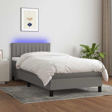 vidaXL Boxspring met matras en LED stof donkergrijs 90x200, Verzenden, Nieuw
