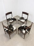 Zitgroep - Hout, Leder, Bont - Set van vier vintage stoelen