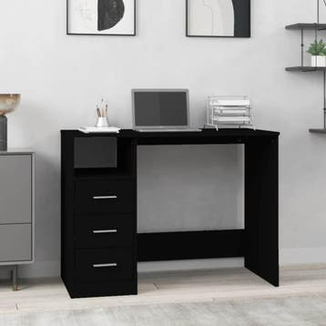 vidaXL Bureau met lades 102x50x76 cm bewerkt hout zwart, Verzenden, Nieuw