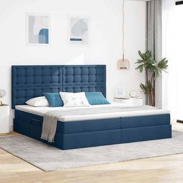 vidaXL LED opbergbed met matras Blauw 200 x 200 cm Stof, Verzenden