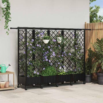 vidaXL Verhoogd Bed met Trellis en Dak Zwart 202,5 x 40 x, Verzenden