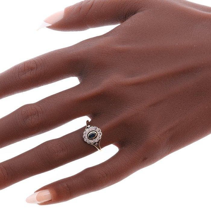 Ring - 18 karaat Geel goud - 0.18ct. tw. Saffier - Diamant -, Bijoux, Sacs & Beauté, Bagues
