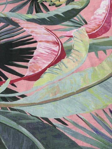 Tropische tinten 100% linnen Tropisch blad roze achtergrond, Antiek en Kunst