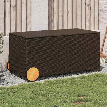 vidaXL Tuinbox met wielen 190 L poly rattan bruin, Verzenden