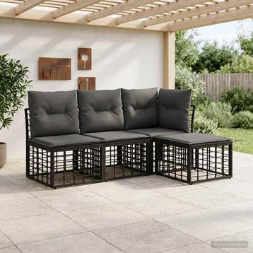 vidaXL Buiten bank set Zwart Polyester, Verzenden, Nieuw