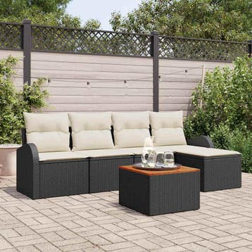 vidaXL Tuinbank Set 6 st Zwart en Crème poly rattan, Verzenden, Nieuw