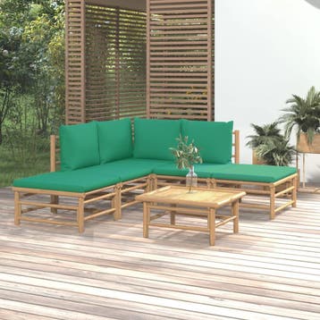 vidaXL 6-delige Loungeset met kussens bamboe groen, Tuin en Terras, Verzenden, Nieuw, Loungeset