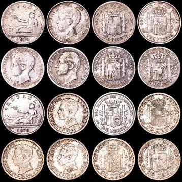 Spanje. Gobierno provisional, Alfonso XII y XIII. 1 Peseta,