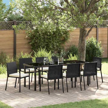 vidaXL Tuin Eettafel Set 9 st Zwart Gepoedercoat staal, Verzenden, Nieuw