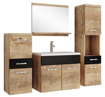Badkamermeubel Set Alba 60 x 35 cm Kastanje Zwart Badmeubel, Verzenden, Nieuw