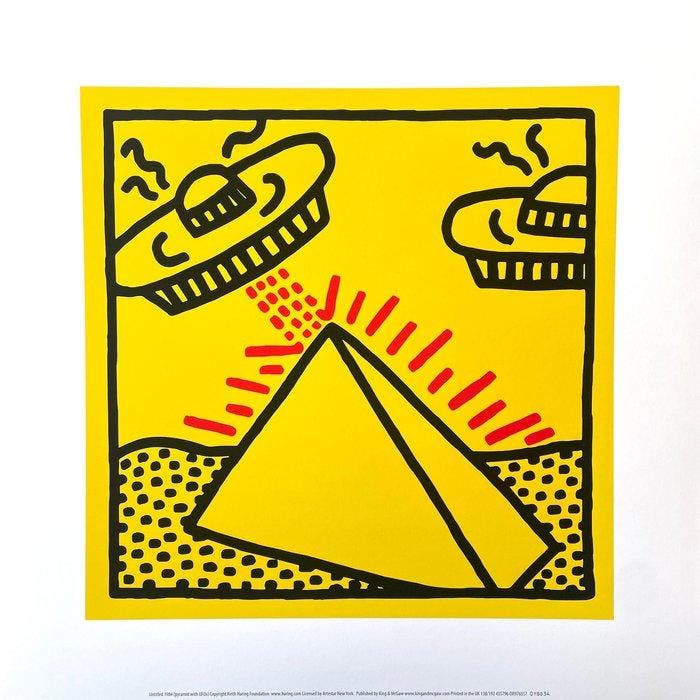 Keith Haring - Untitled (Pyramid with UFOs) - Artestar, Antiek en Kunst, Antiek | Meubels | Stoelen en Sofa's