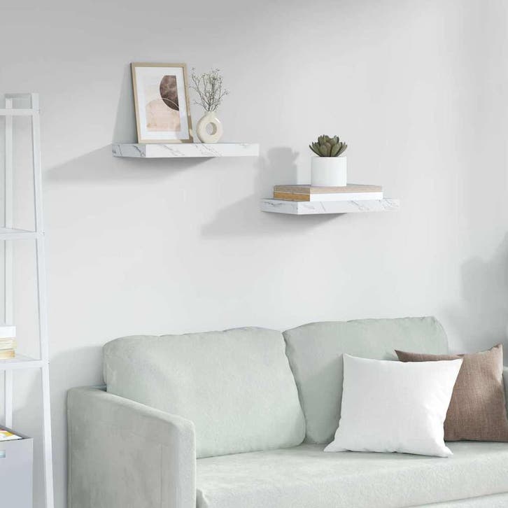 vidaXL Wandplank 2 pcs Wit Marmer 40 x 23,5 x 4 cm Bewerkt, Maison & Meubles, Armoires | Armoires murales, Envoi