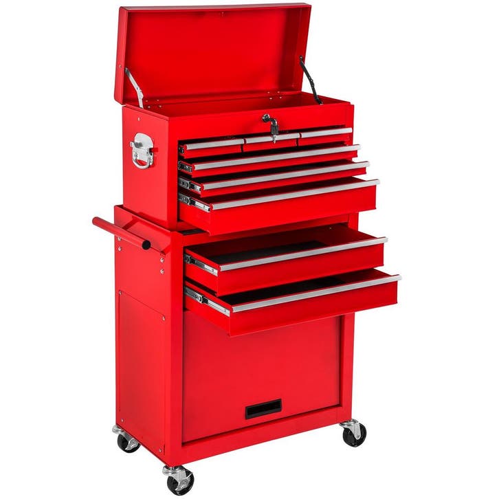 tectake Gereedschapswagen met 10 vakken - rood, Bricolage & Construction, Outillage | Outillage à main, Envoi
