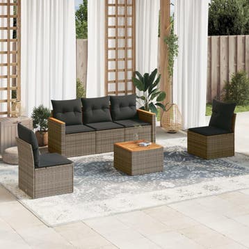 vidaXL 6-delige Loungeset met kussens poly rattan grijs, Verzenden, Nieuw, Loungeset