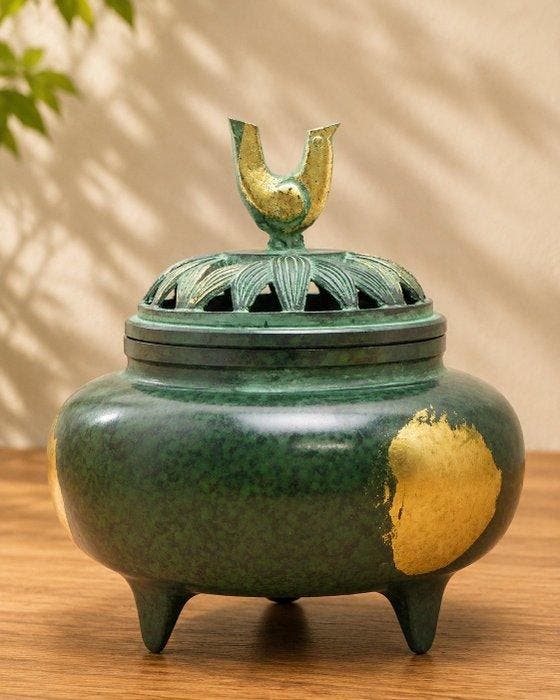 Takaoka Bronze Incense Burner - Zuiho - Wierookvat - Brons,, Antiquités & Art, Antiquités | Autres Antiquités