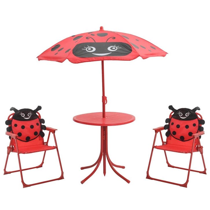 vidaXL 3-delige Bistroset voor kinderen met parasol rood, Jardin & Terrasse, Ensembles de jardin, Envoi