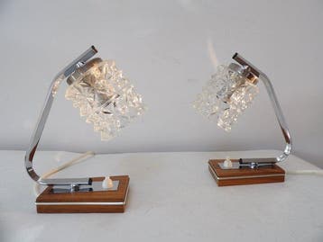 Richard Essig - Lampe (2) - Chrome/Verre/Bois, Antiek en Kunst