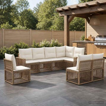 vidaXL Tuinbank Set 8 st Beige en Crème Wit poly rattan, Verzenden, Nieuw