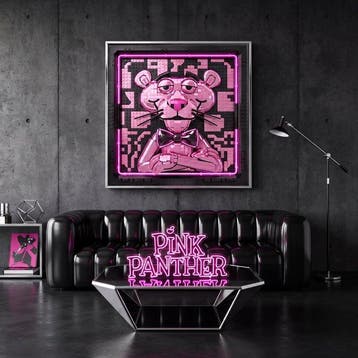 Artxlife - The Charming Pink Panther Lego Art in a Neon Glow