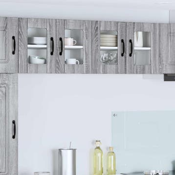 vidaXL Wandglas Kasten LUCCA 2 st Grijs sonoma Bewerkt hout, Huis en Inrichting, Verzenden, Nieuw