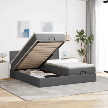 vidaXL Ottoman bed met matrassen 200x200cm stof donkergrijs, Verzenden, Nieuw