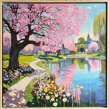 Bondero - Spring Blossom by the Lake, Antiek en Kunst