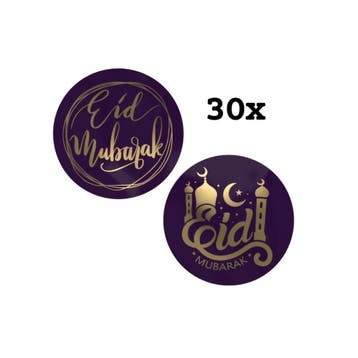 30 Stickers Eid Mubarak Paars met goud, Verzenden, Nieuw, Sticker