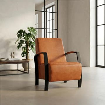 Set van 2 Leren fauteuils Glory - Kenia Rost (oranje), Huis en Inrichting, Fauteuils, Nieuw, Ophalen of Verzenden, 50 tot 75 cm