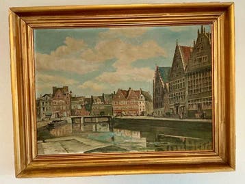 Georges Van De Walle.(1861-1923) - De Graslei van Gent, de, Antiek en Kunst, Kunst | Schilderijen | Klassiek