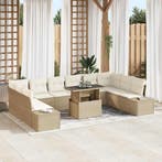 vidaXL Tuinbank Set met opslag 11 pcs Beige Poly rattan, Verzenden