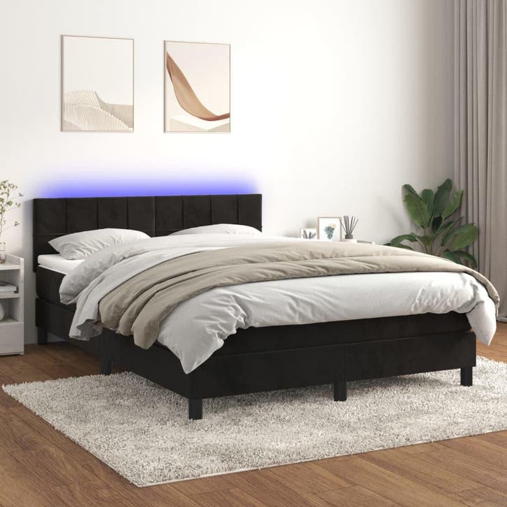 vidaXL Boxspring met matras en LED fluweel zwart 140x200 cm, Maison & Meubles, Chambre à coucher | Lits, Envoi
