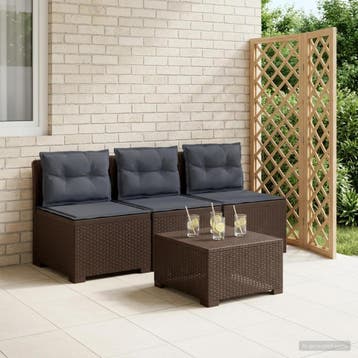 vidaXL 3-Zits Tu bank met Kussens Rattan Look PP Bruin, Tuin en Terras, Verzenden, Nieuw