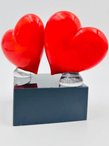 hand made Murano glass - Sculpture, Cuori love - 7 cm -